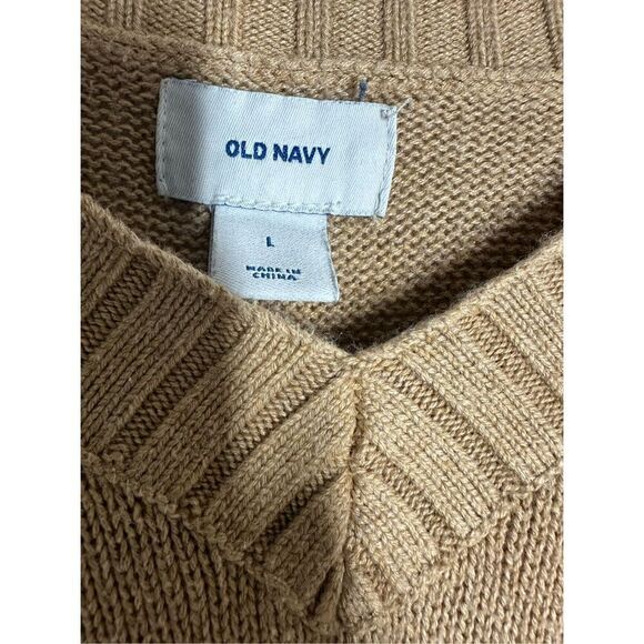 Old Navy Womens Cotton Blend Sweater Tan Long Sleeve V Neck Knit Sz L See Notes - Picture 2 of 12
